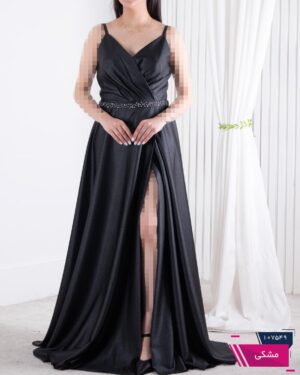 پیراهن مجلسی ساتن کمربند سنگدوزیNAFIS DREES