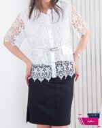 شومیز گیپور یقه ساتن کمربندی TAFFETA - Image 2