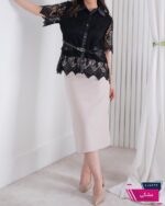 شومیز گیپور یقه ساتن کمربندی TAFFETA - Image 3