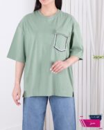 تیشرت دترونه باکسی تک جیب SHEEN - Image 3
