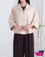 مانتو لینن باکسی دو جیب دکمه فلز MODARA - Image 9