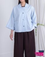 مانتو لینن باکسی دو جیب دکمه فلز MODARA - Image 8