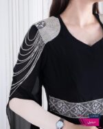پیراهن مجلسی سرشونه و کمر سنگدوزی - Image 3