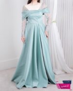 پیراهن مجلسی ساتن آستین سنگدوزیGOLSHAN - Image 8