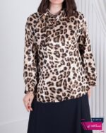 تونیک مجلسی زنونه ساتن پلنگی یقه شالدار ZWNO - Image 4