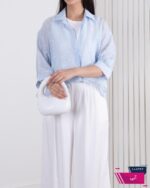 شومیز زنونه دو تیکه شیشه ای پاپیون نگینی - Image 9