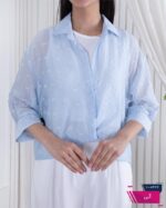شومیز زنونه دو تیکه شیشه ای پاپیون نگینی - Image 8