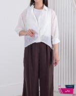 شومیز زنونه دو تیکه شیشه ای پاپیون نگینی - Image 4