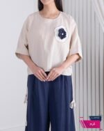 شومیز زنونه باکسی لینن گل MOMO - Image 3