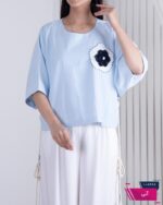 شومیز زنونه باکسی لینن گل MOMO - Image 6