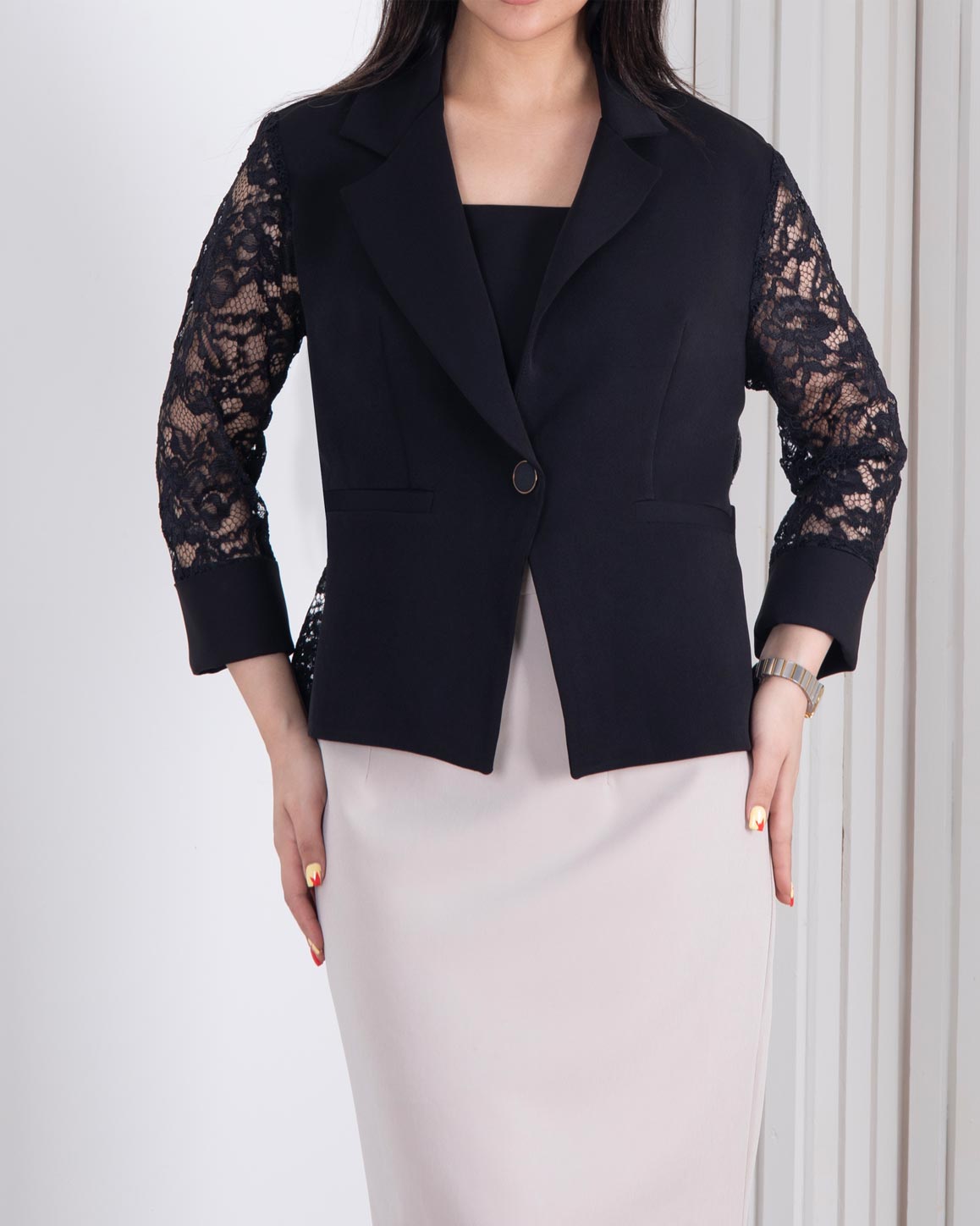 108308 کت مجلسی زنونه خرجکار دانتل تک دکمه TAFFETA - Image 1